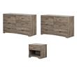 Pemberly Row Set of 3 Two Double Dressers & Nightstand in Weathered Oak