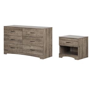 Pemberly Row Set of 2 Double Dresser & Nightstand in Weathered Oak