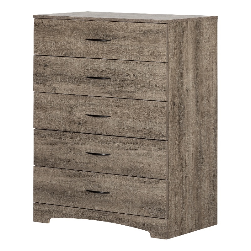 Pemberly Row Set of 2 Double Dresser & 5-Drawer Chest in Weathered Oak