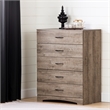Pemberly Row Set of 4 Two Double Dressers & Chest & Nightstand in Weathered Oak