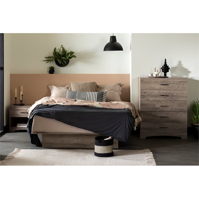 Pemberly Row Set of 4 Two Double Dressers & Chest & Nightstand in Weathered Oak