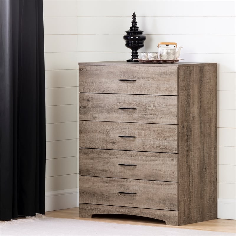 Pemberly Row Set of 3 Double Dresser & Chest & Nightstand in Weathered Oak
