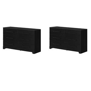 Pemberly Row Set of 2 Contemporary Double Dressers in Black Oak
