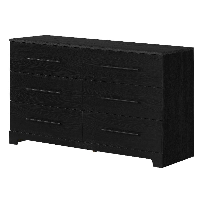 Pemberly Row Set of 3 Two Double Dressers & 5-Drawer Chest in Black Oak