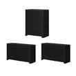 Pemberly Row Set of 3 Two Double Dressers & 5-Drawer Chest in Black Oak