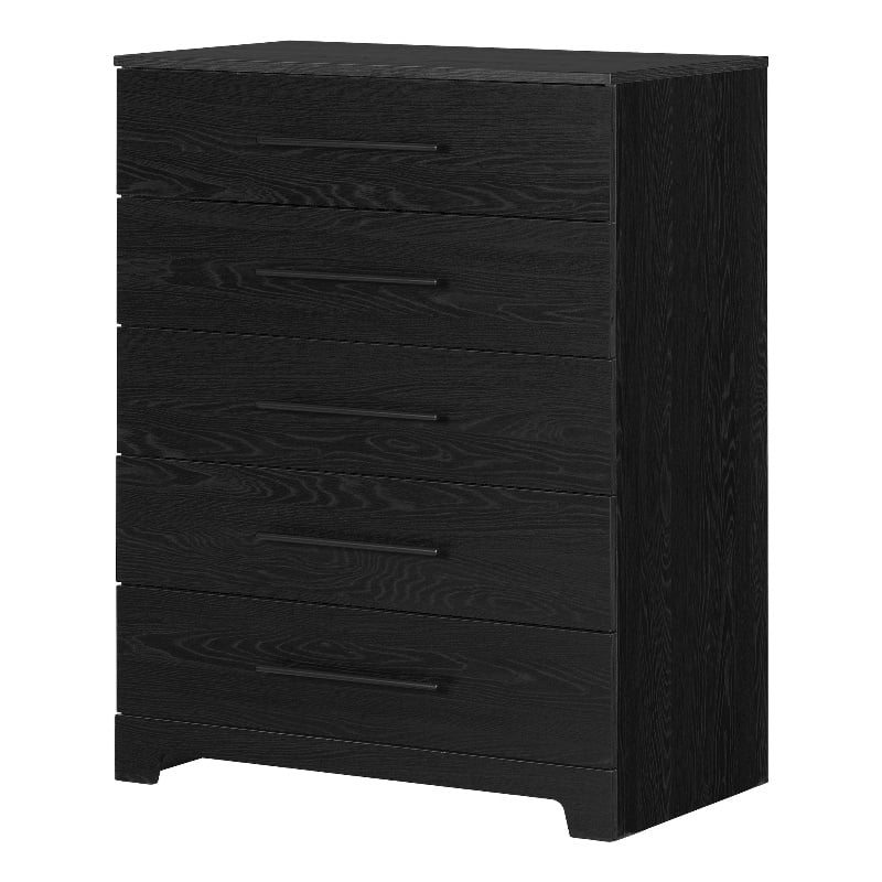 Pemberly Row Set of 2 Double Dresser & 5-Drawer Chest in Black Oak