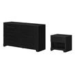 Pemberly Row Set of 2 Double Dresser & Nighstand in Black Oak