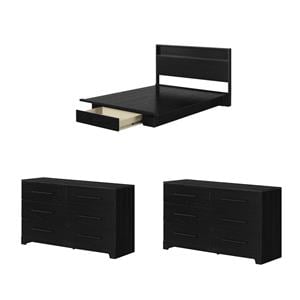 Pemberly Row Set of 3 Headboard Platform Bed with Drawer & 2 Double Dressers