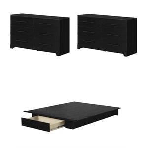 Pemberly Row Set of 3 Full/Queen Platform Bed with Drawer & 2 Double Dressers