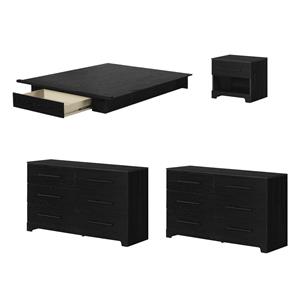 Pemberly Row 4-Set Full/Queen Platform Bed & 2 Double Dressers & Nightstand