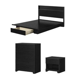 Pemberly Row Set of 3 Headboard Platform Bed with Drawer & Chest & Nightstand