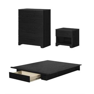 Pemberly Row Set of 3 Full/Queen Platform Bed with Drawer & Chest & Nightstand