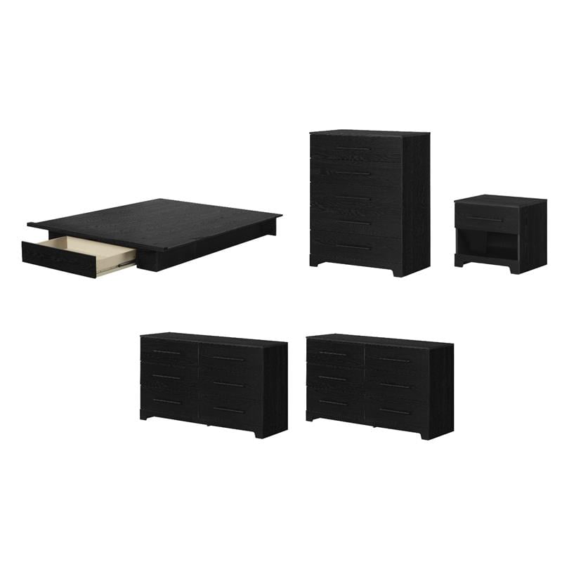 Pemberly Row 5-Set Full/Queen Platform Bed & Nighstand & Chest & Double Dressers