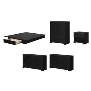 Pemberly Row 5-Set Full/Queen Platform Bed & Nighstand & Chest & Double Dressers