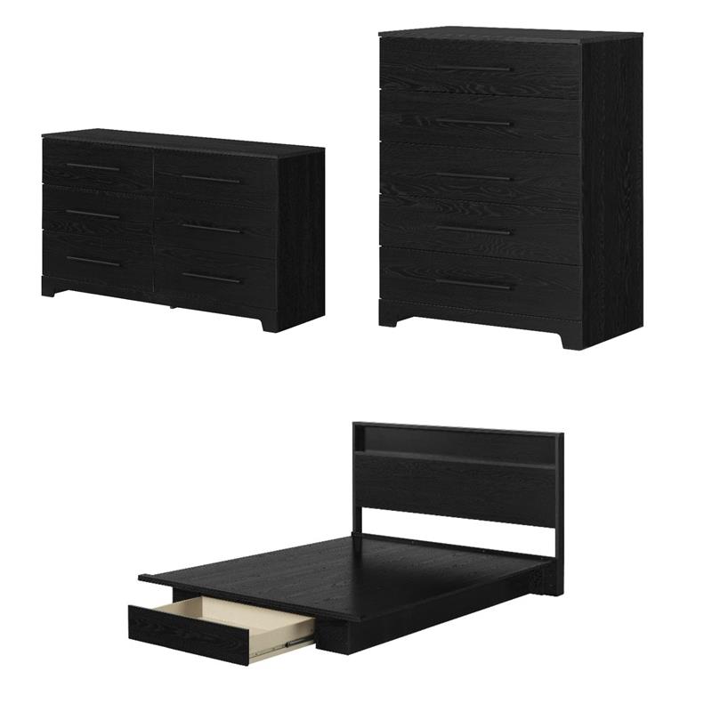 Pemberly Row 3-Set Headboard Platform Bed & Double Dresser & Chest