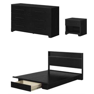 Pemberly Row 3-Set Headboard Platform Bed & Double Dresser & Nightstand