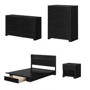 Pemberly Row 4-Set Headboard Platform Bed & Double Dresser & Chest & Nightstand