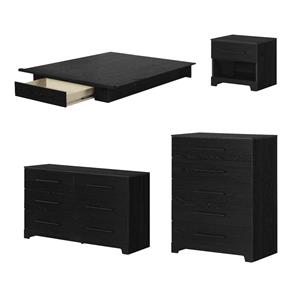 Pemberly Row 4-Set Full/Queen Platform Bed & Double Dresser & Chest & Nightstand