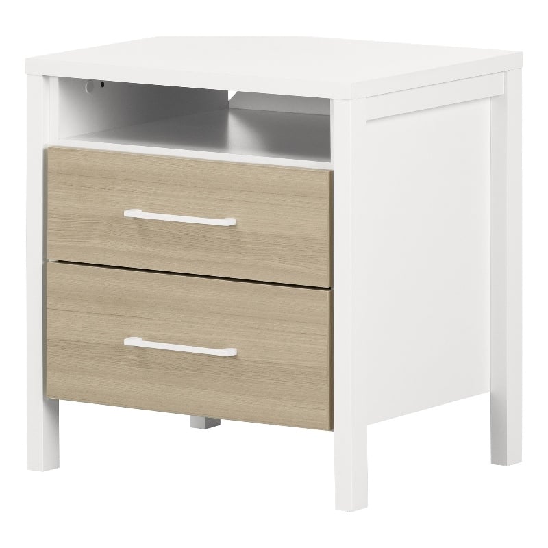 Pemberly Row Set of 2 2-Drawer Nightstands in White and Soft Elm