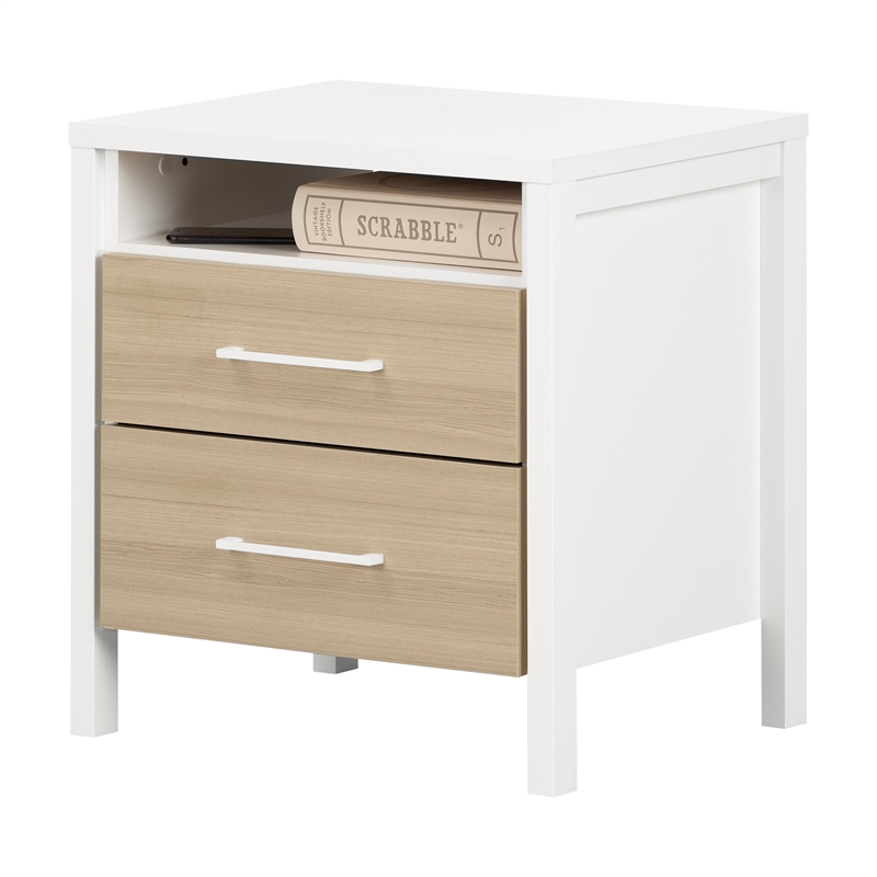 Pemberly Row Set of 2 2-Drawer Nightstands in White and Soft Elm