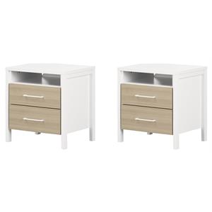 Pemberly Row Set of 2 2-Drawer Nightstands in White and Soft Elm