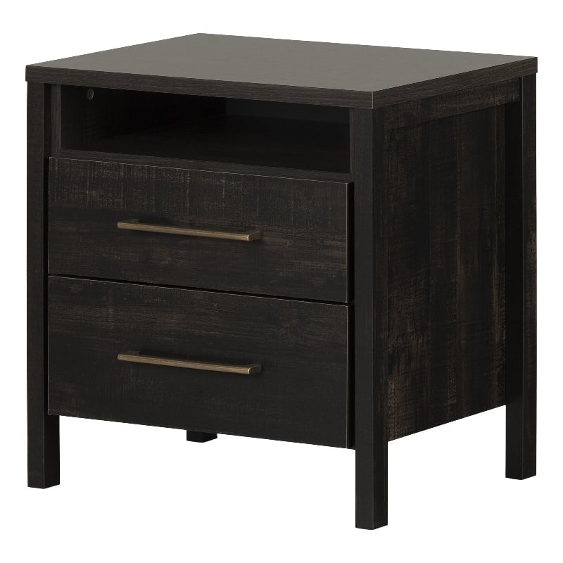 Pemberly Row Set of 2 Contemporary 2-Drawer Nightstands in Rubbed Black