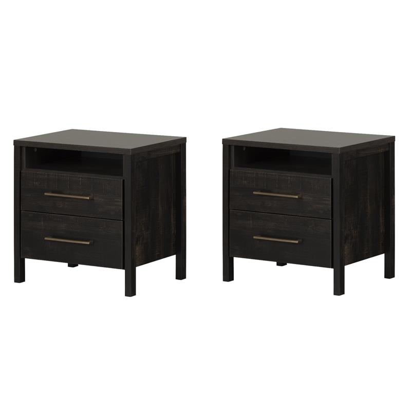 Pemberly Row Set of 2 Contemporary 2-Drawer Nightstands in Rubbed Black