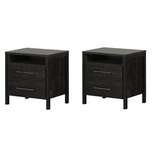 Pemberly Row Set of 2 Contemporary 2-Drawer Nightstands in Rubbed Black
