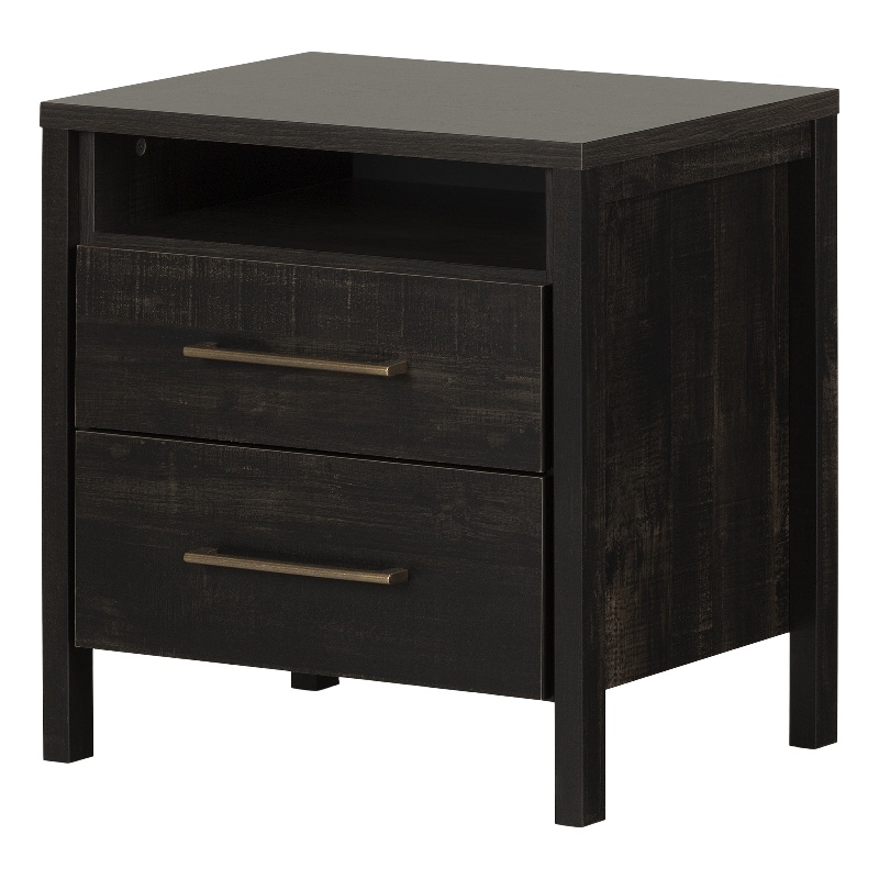 Pemberly Row Set of 3 Two 2-Drawer Nightstand & Double Dresser in Rubbed Black
