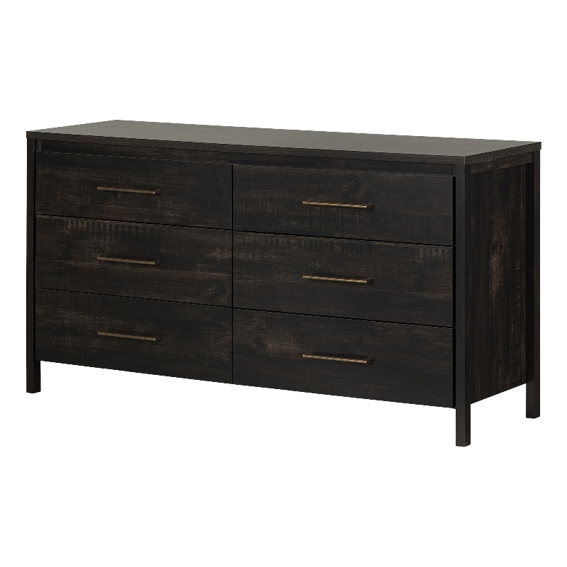 Pemberly Row Set of 2 2-Drawer Nightstand & Double Dresser in Rubbed Black