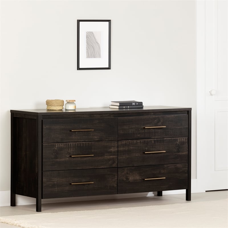 Pemberly Row Set of 2 2-Drawer Nightstand & Double Dresser in Rubbed Black