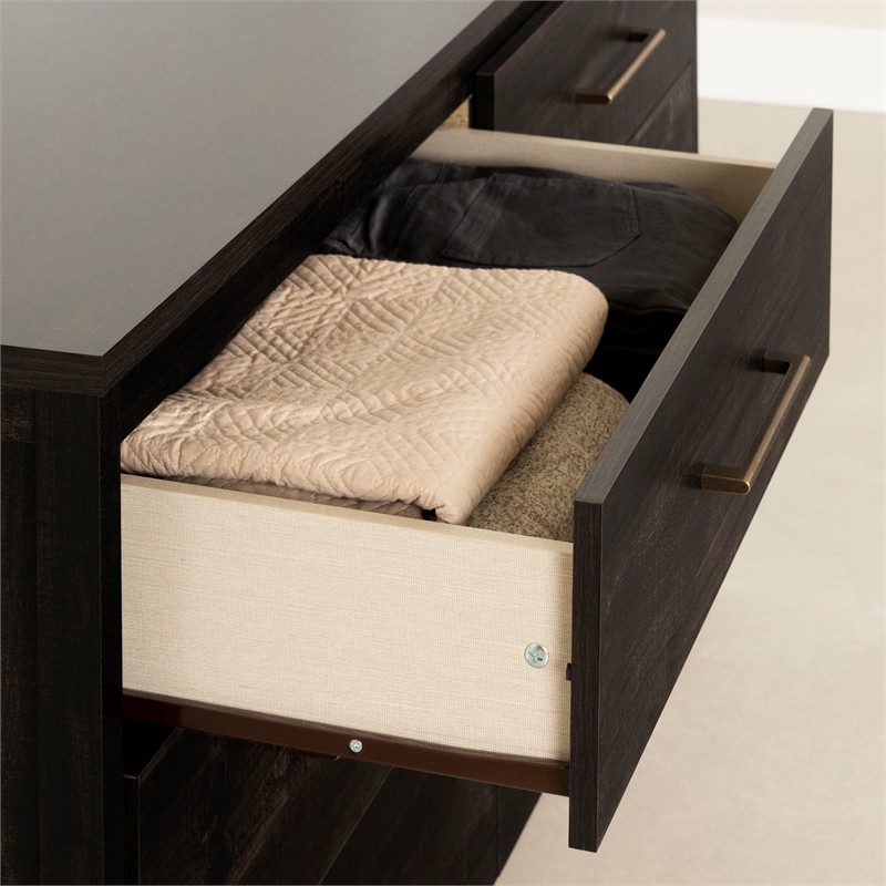 Pemberly Row Set of 2 2-Drawer Nightstand & Double Dresser in Rubbed Black