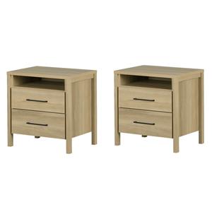 Pemberly Row Set of 2 Contemporary 2-Drawer Nightstands in Natural Ash