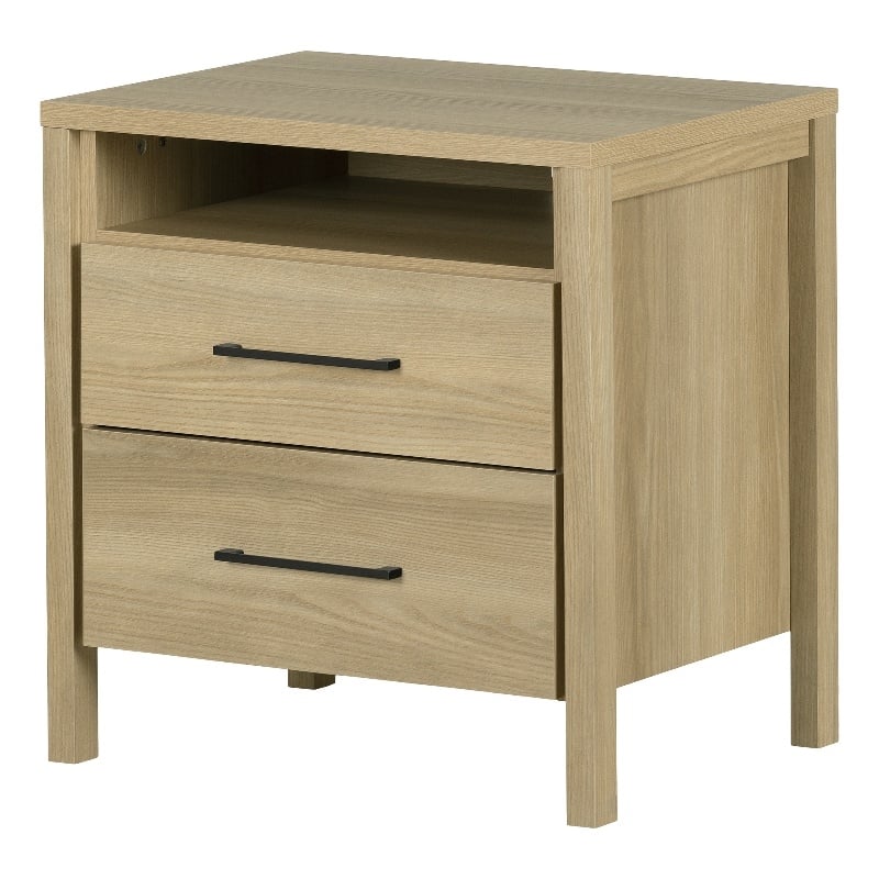 Pemberly Row Set of 3 2 2-Drawer Nightstands & 5-Drawer Chest in Natural Ash