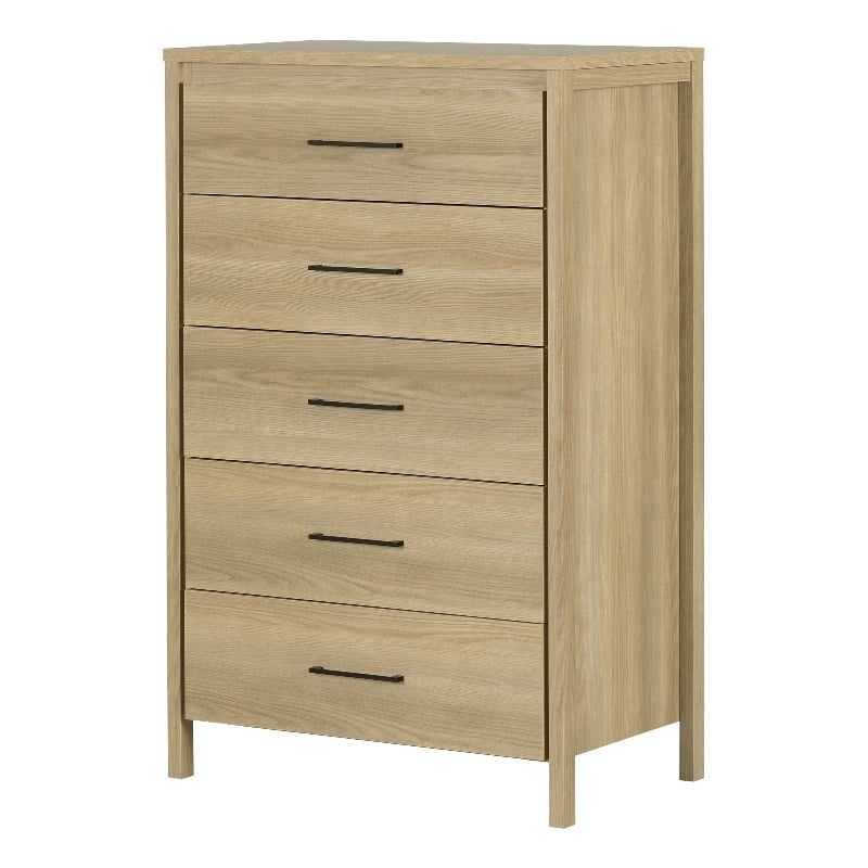 Pemberly Row Set of 2 2-Drawer Nightstand & 5-Drawer Chest in Natural Ash