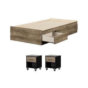 Pemberly Row Set of 3 Mates Twin Bed with 3 Drawers & 2 Nightstands