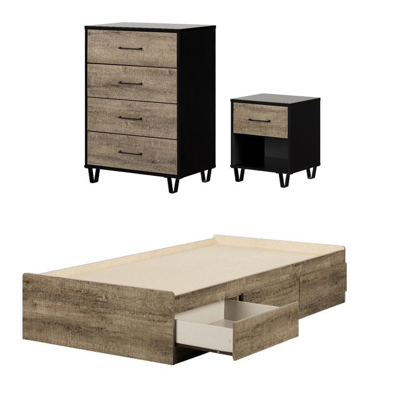 Pemberly Row Set of 3 Mates Twin Bed with 3 Drawers & Nightstand & Chest