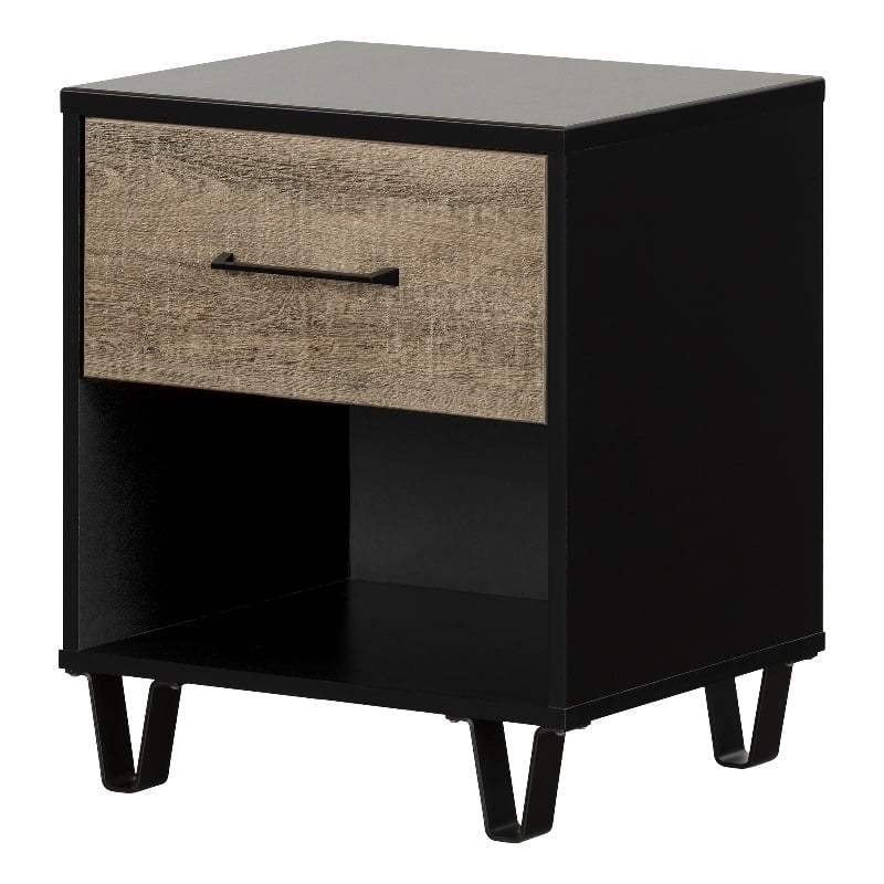 Pemberly Row Set of 2 Nightstand & Chest in Weathered Oak and Matte Black