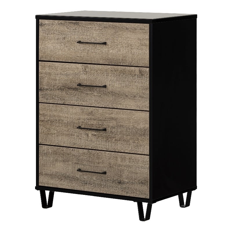 Pemberly Row Set of 2 Nightstand & Chest in Weathered Oak and Matte Black