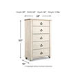 Pemberly Row Set of 2 Queen Panel Bed in Whitewash & 5-Drawer Chest in White