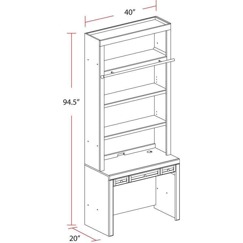 Pemberly Row Farmhouse White Wood Library Desk and Hutch with Adjustable Shelves