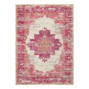 Pemberly Row Transitional 4' x 6' Pink and Ivory Fabric Bohemian Area Rug