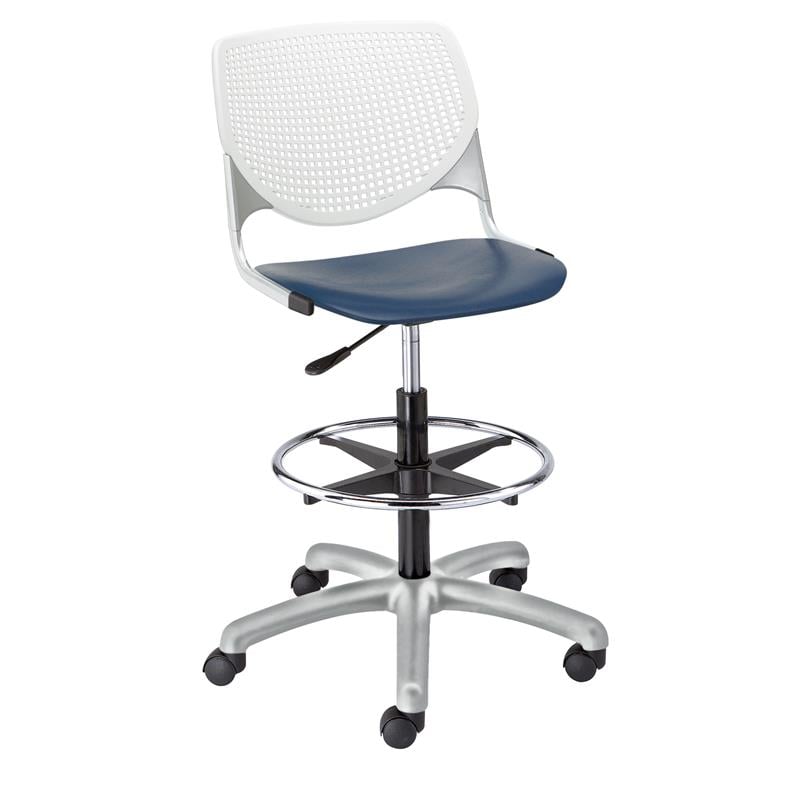 Pemberly Row Contemporary Drafting Stool - White Back - Navy Seat