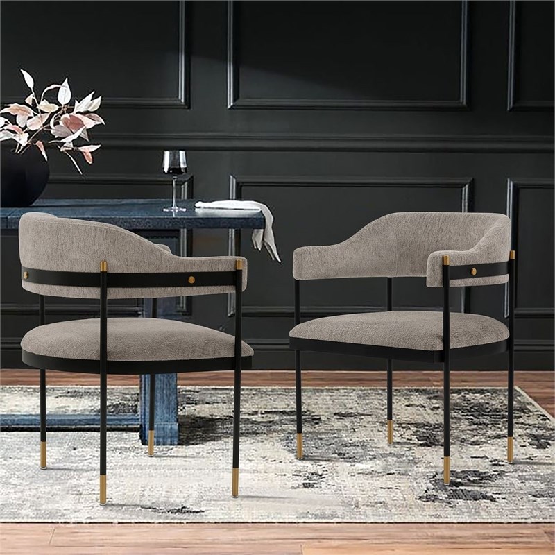 Pemberly Row Contemporary Dining Armchair with Metal Frame in Stone
