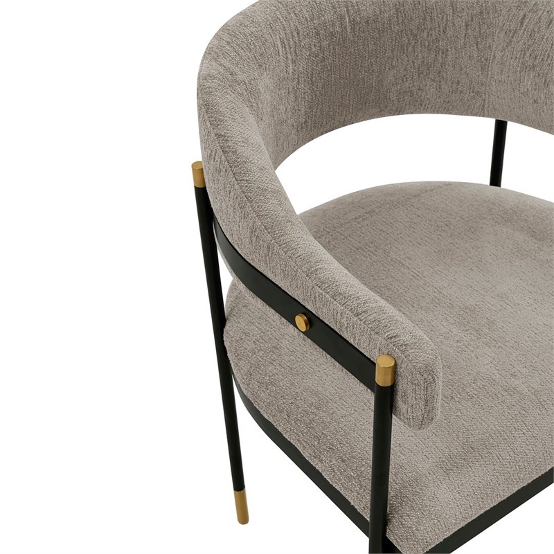Pemberly Row Contemporary Dining Armchair with Metal Frame in Stone
