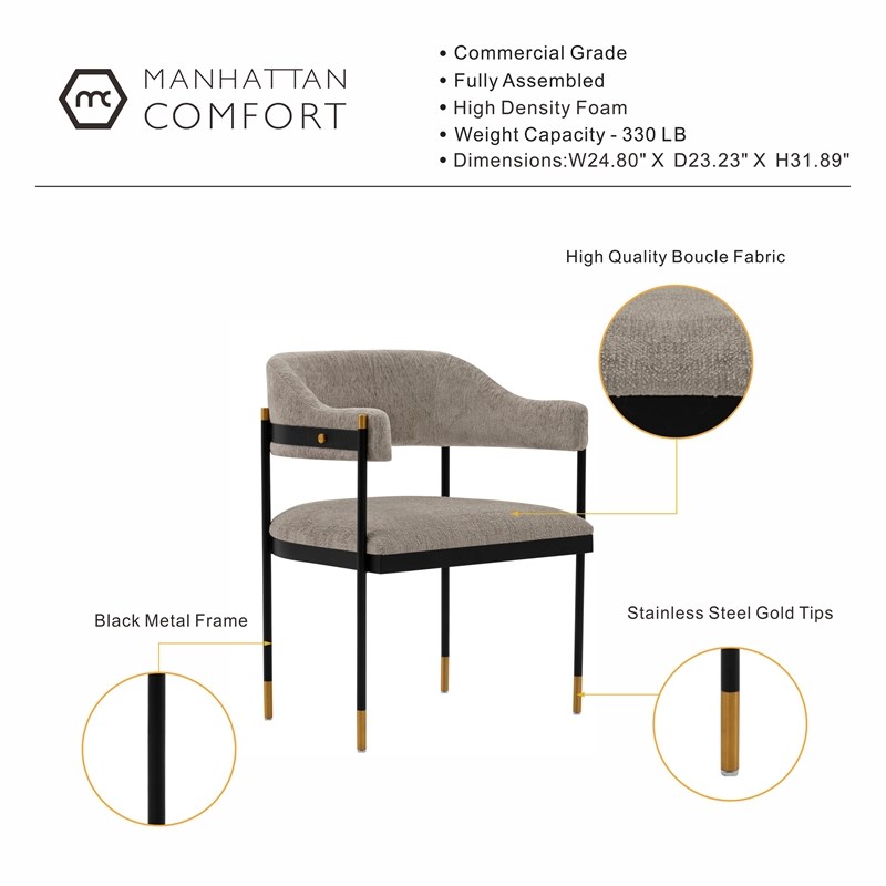 Pemberly Row Contemporary Dining Armchair with Metal Frame in Stone