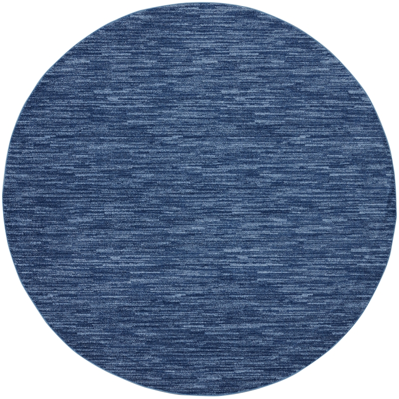 Pemberly Row Contemporary 6' Round Navy Blue Fabric Outdoor Area Rug