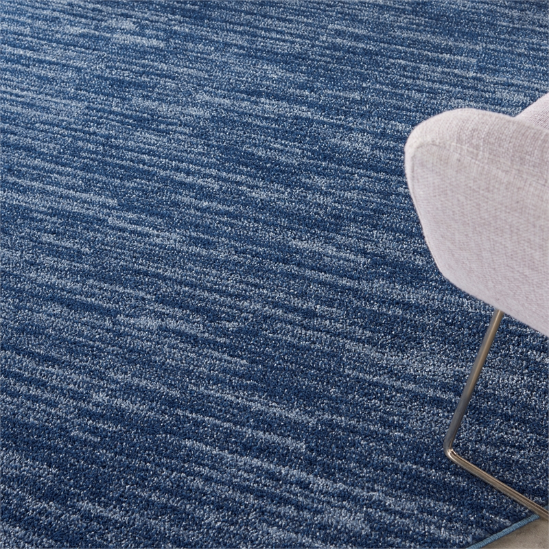 Pemberly Row Contemporary 6' Round Navy Blue Fabric Outdoor Area Rug