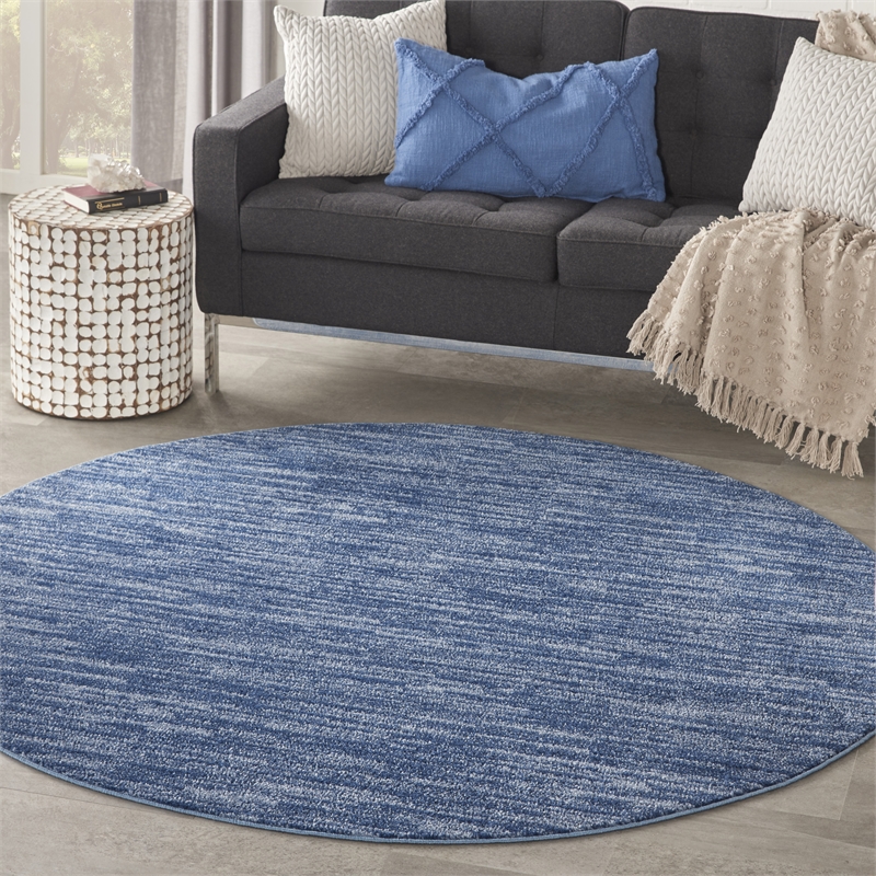 Pemberly Row Contemporary 6' Round Navy Blue Fabric Outdoor Area Rug