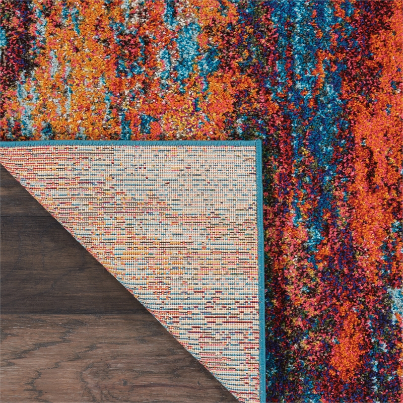 Pemberly Row Contemporary 3' x 5' Blue and Red Fabric Modern Area Rug